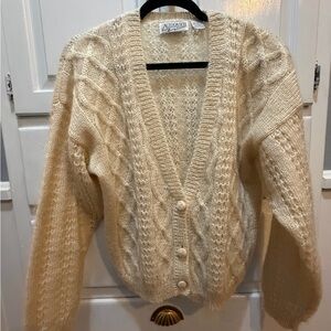 Vintage Mohair Ivory Cardigan Autograph American Clothing L Covered Buttons